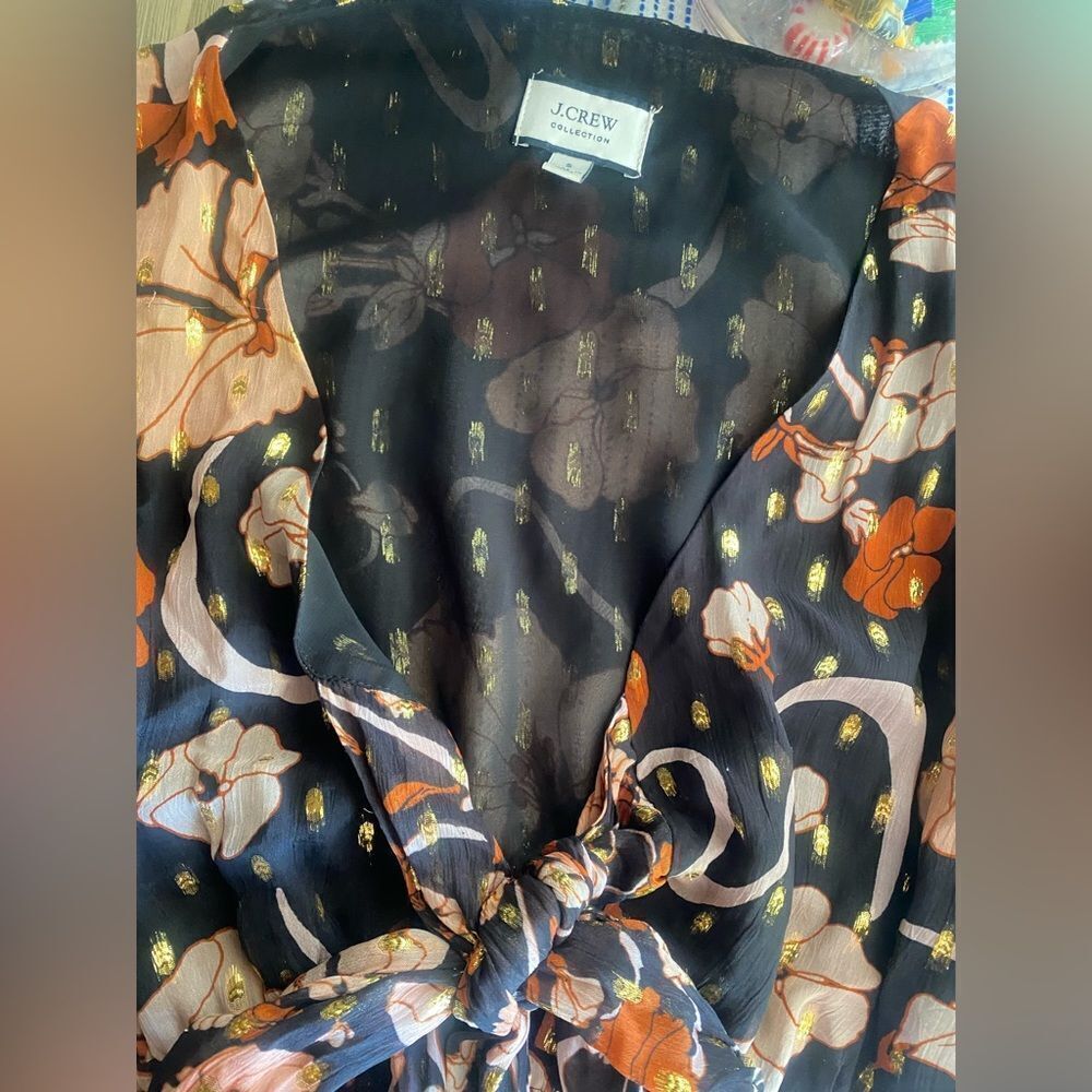 J. CREW COLLECTION MIXED PRINT TIE FRONT LUREX MAXI DRESS SZ SMALL - Picture 11 of 15